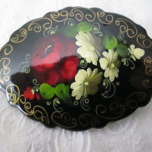 RUSSIAN KHOKHLOMA FLORAL PIN BROOCH